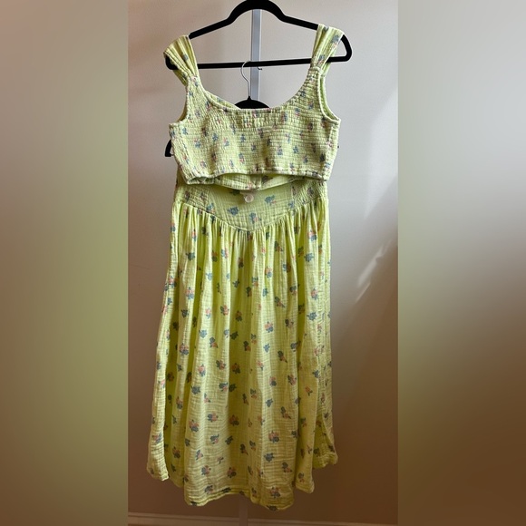 NWT Free People Iris Corset Set M Top Skirt Floral Smocked Lime Combo - Picture 5 of 15